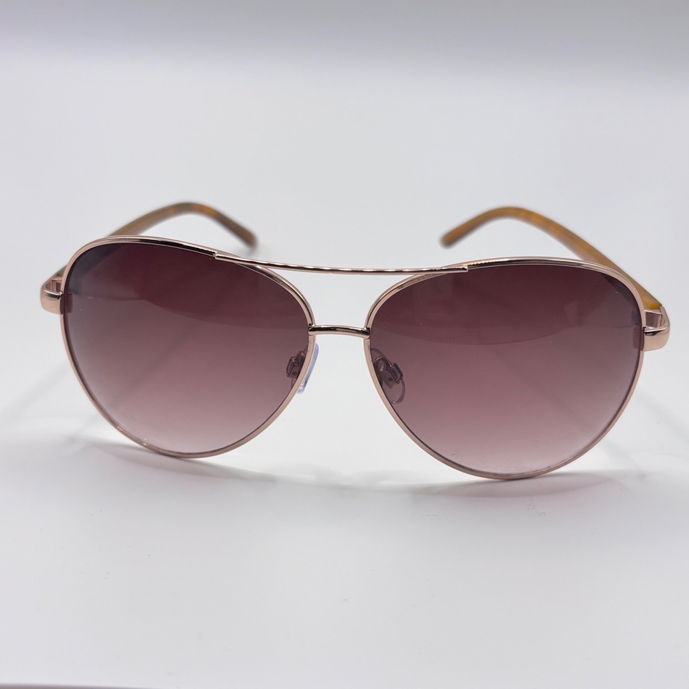Oscar de la Renta Rose Lens Gold Aviator Sunglasses Tortoise Oversized Glamour